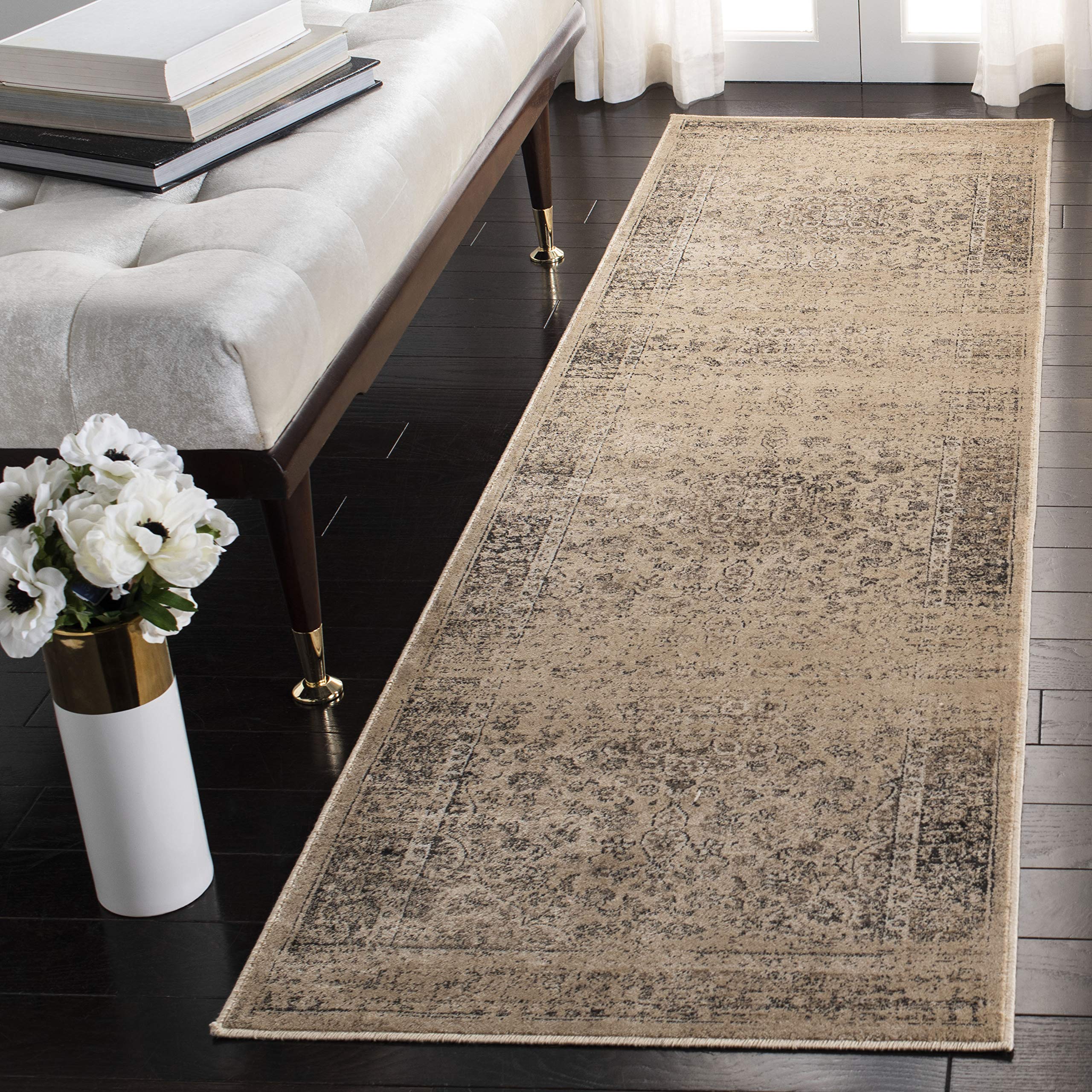 Safavieh Traditional Indoor Woven Runner Area Rug, Vintage Collection, VTG113, in Warm Beige, 66 X 244 cm for Living Room, Bedroom or Any Indoor Space