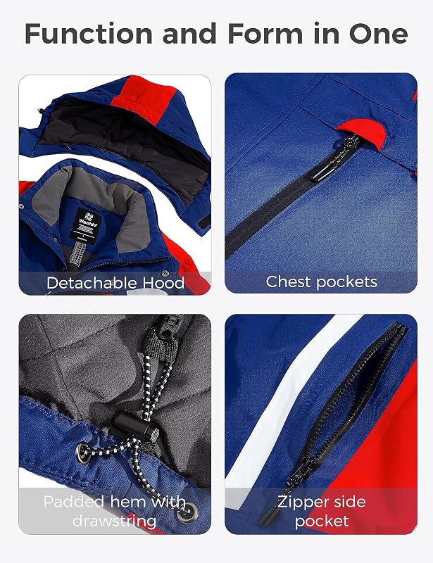 Chaqueta de Esquí Hombre Impermeable Parka Capucha Azul Marino XL