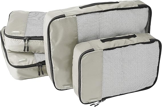 AmazonBasics 4 Piece Packing Travel Organizer Cubes Set - 2 Medium and 2 Large, Grey best packing cubes