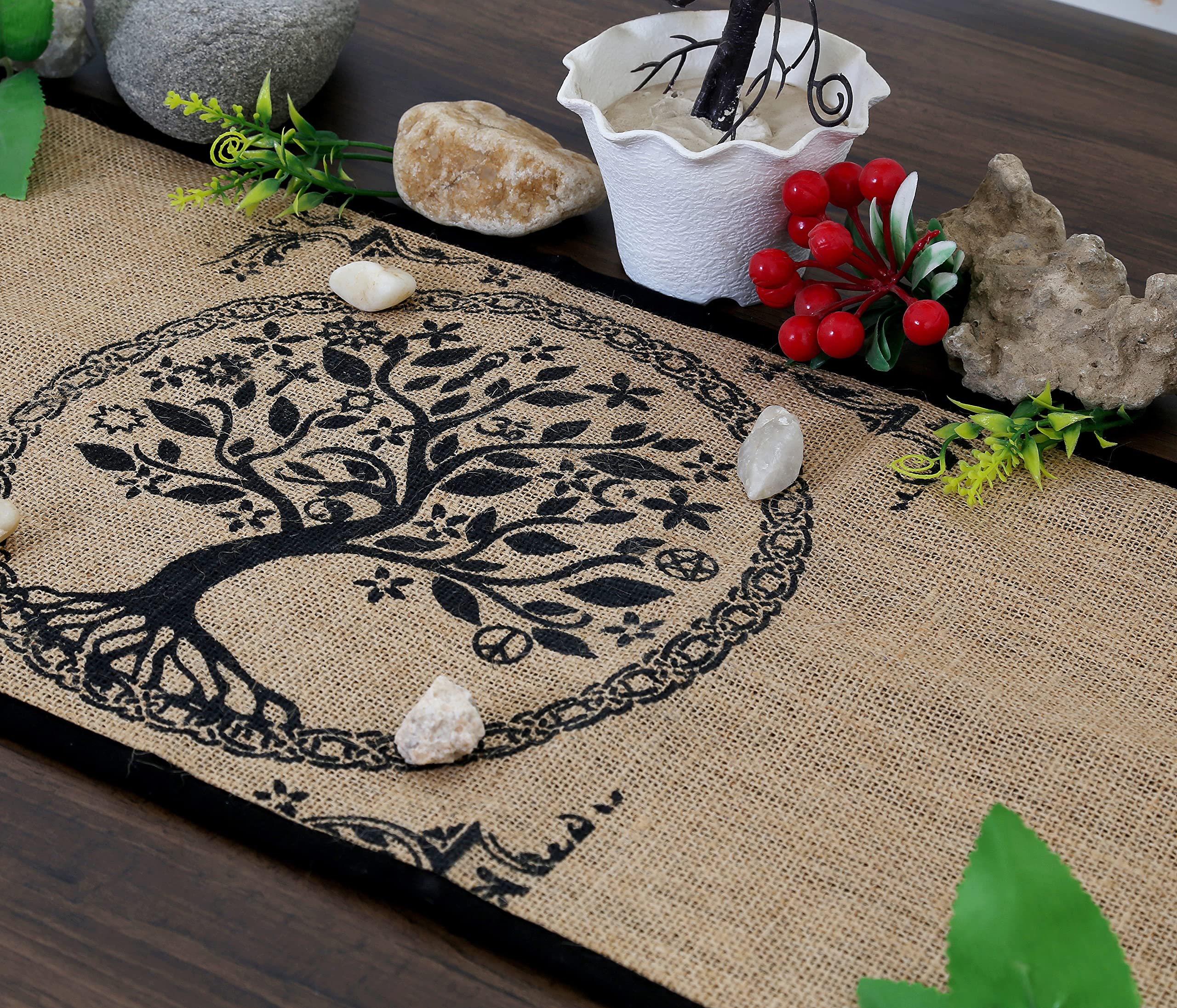 Indian Consigners Altar Cloth - Witchcraft Supplies, Wiccan Altar Tools, Tarot Spread - Witch Pagan Decor, Witchy Gifts - Celtic Tree Of Life - Organic Burlap with Fabric Backing - 24