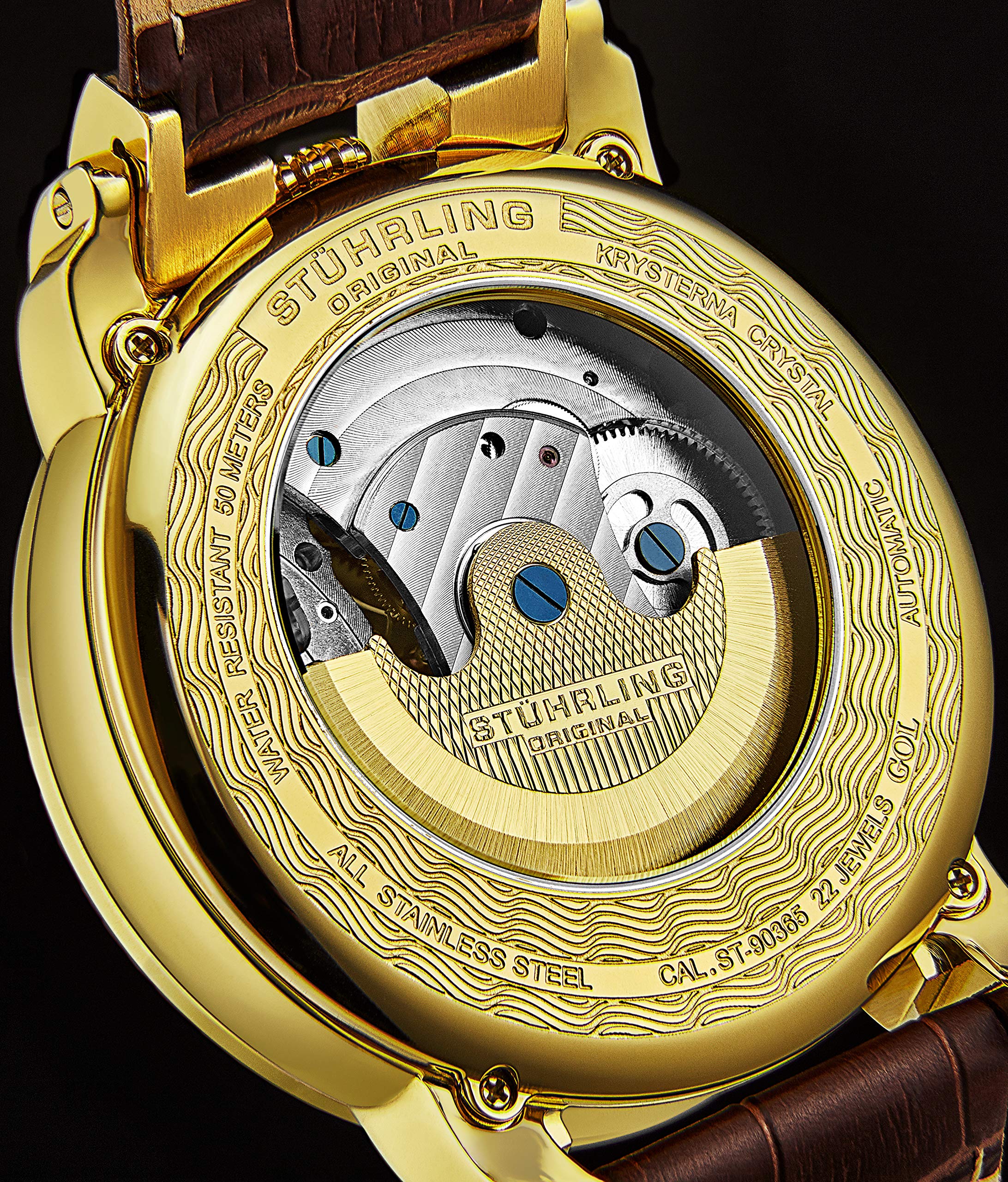 Stuhrling Orignal Mens Watch Automatic Watch Skeleton Watches for Men - Leather Luxury Dress Watch - Mechanical Watch Stainless Steel Case Self Winding Analog Watch for Men