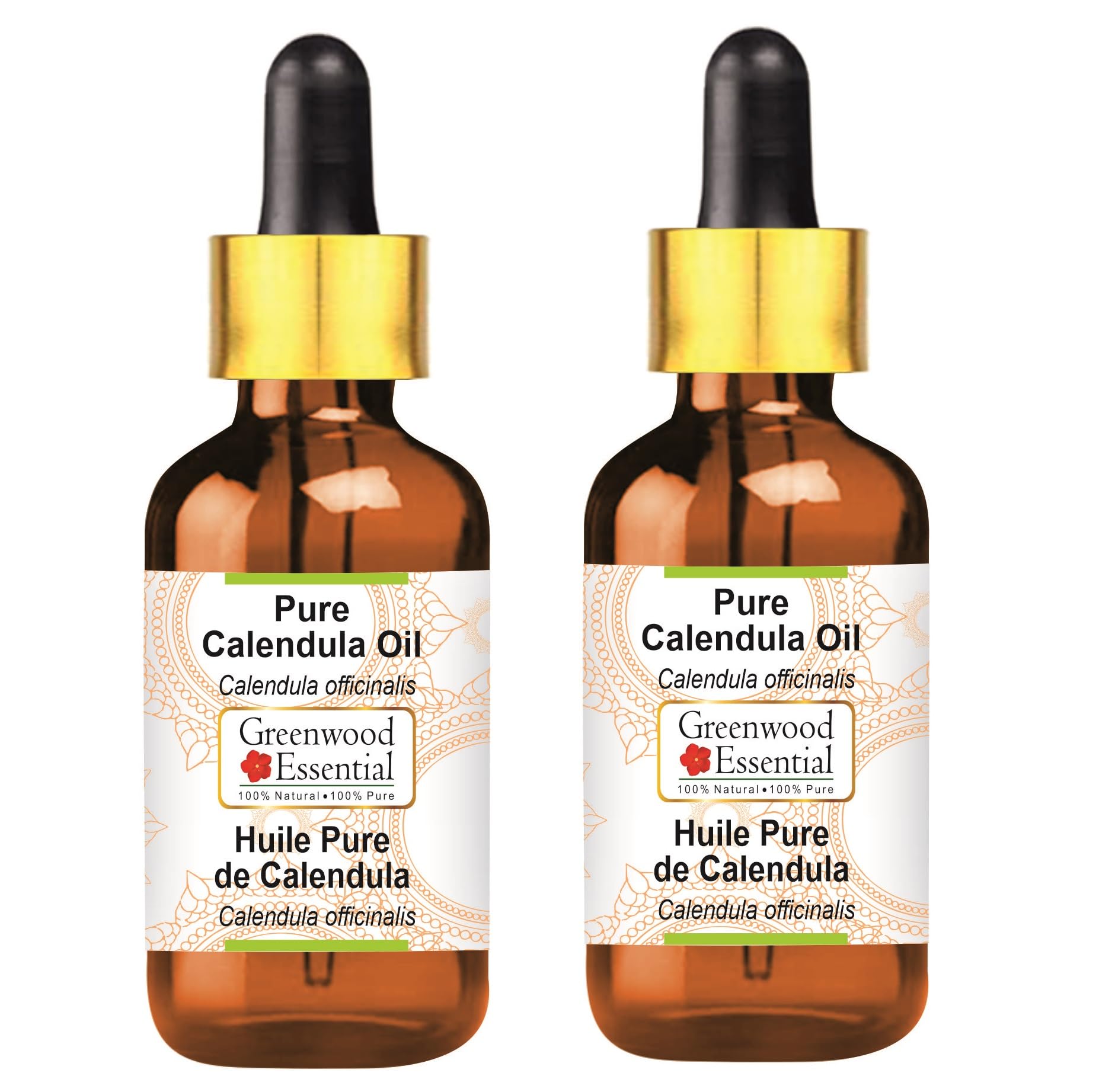 Greenwood Essential Pure Calendula Oil (Calendula officinalis) with Glass Dropper Natural Therapeutic Grade 100mlx2 (6.76 oz)