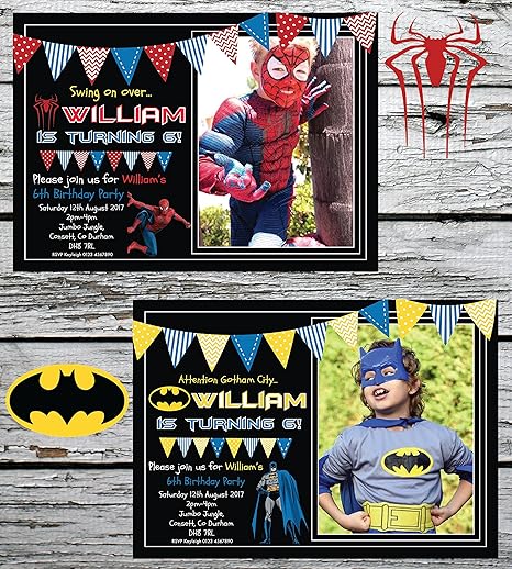 Lot De 10 Invitations Personnalisees Batman Spiderman Super Heros Pour Fete D Anniversaire Amazon Fr Cuisine Maison