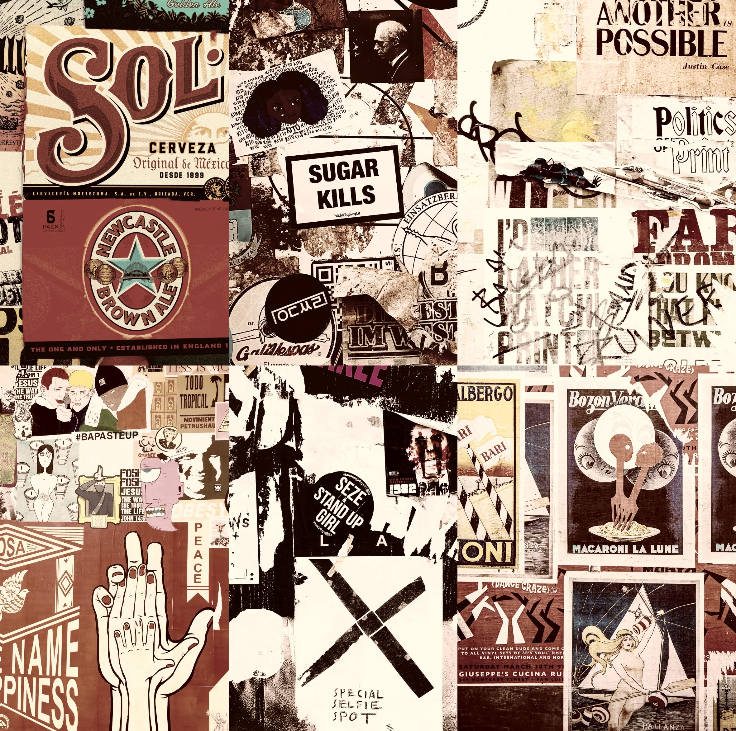 Street Art Theme Mulberry Rice Paper, 20.5 x 26.5cm - 6 x Different Printed Mulberry Paper Images 30gsm Visible Fibres for Decoupage Crafts Mixed Media Collage Art