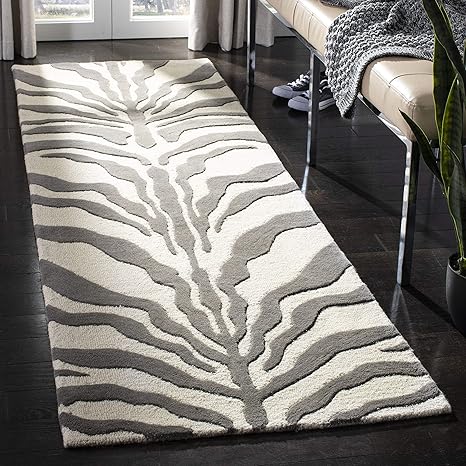 safavieh zebra gestreifter teppich cam709 handgetufteter wolle laufer elfenbein dunkelgrau 76 x 243 cm amazon de kuche haushalt wohnen