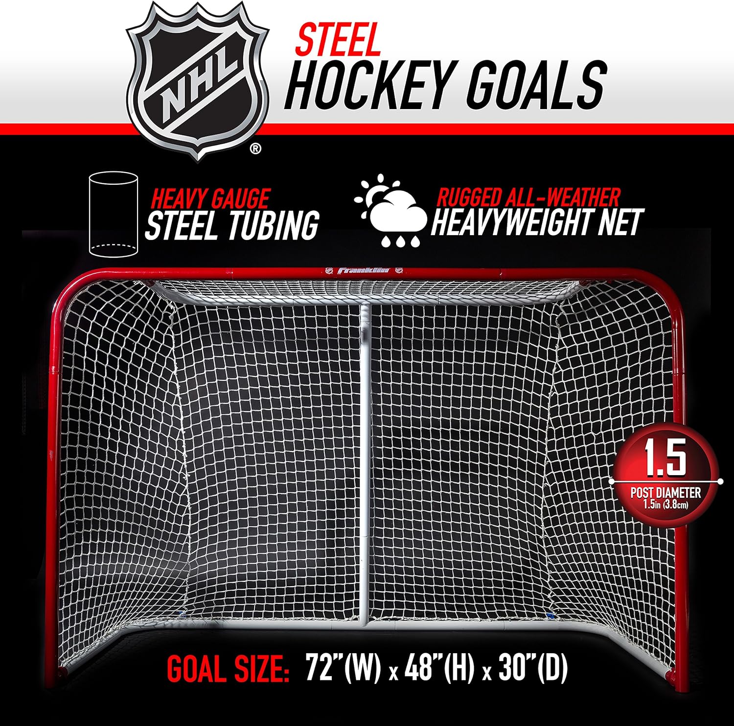 Franklin Sports Street Hockey Goal - Official Regulation Steel Hockey Net - Street Hockey Goal Set - 72" x 48" - 1.5 Inch Post : Hockey Nets : Sports & Outdoors