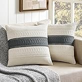 ZeeMart 2 Packs Cotton Boho Throw Pillow Covers 18x18 Inch Contrast/Charcoal, Soft Farmhouse Decorative Couch Pillow Cases Dark Grey Cushion Covers for Sofa Bed Living Room Home Decor