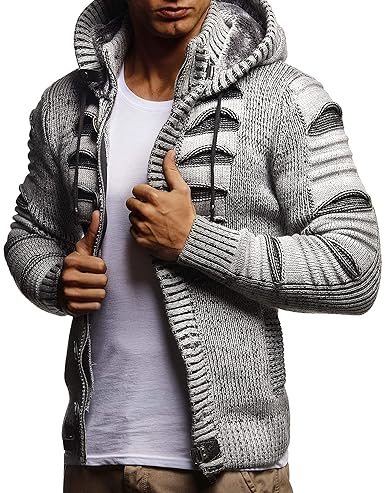 LEIF NELSON Herren Strickjacke mit Kaputze | Stylischer Hoodie | Elegante Freizeitjacke | Männer Jacke Slim Fit LN5605