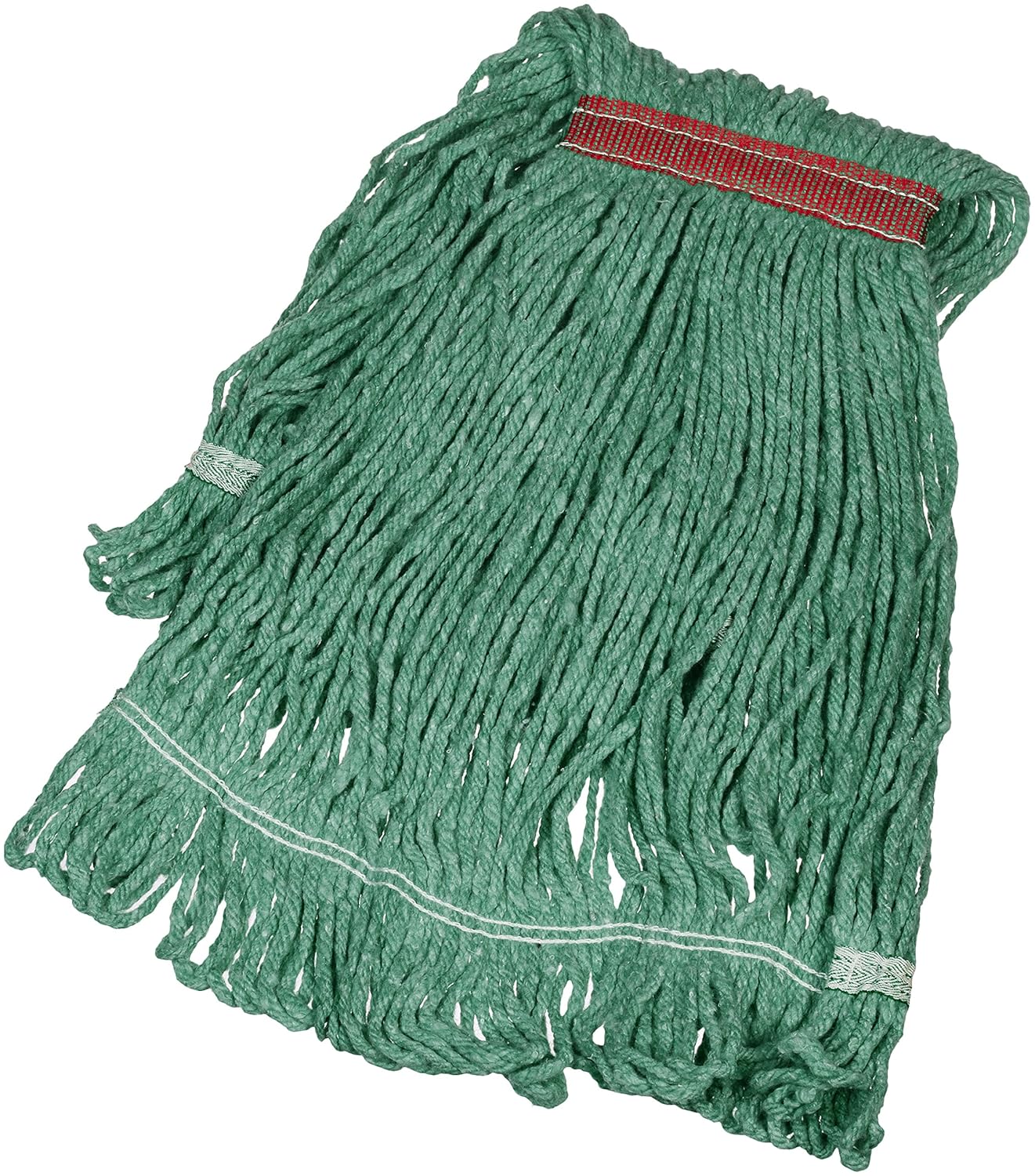 AmazonBasics Loop-End Synthetic Mop Head, 1.25-Inch Headband, Medium, Green - 6-Pack