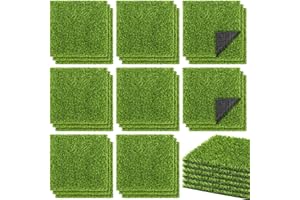 TURSTIN 30 Pieces Artificial Grass Mat 12 x 12 Inch Fake Grass Square Mat Synthetic Turf Patch Tiles with Drainage Holes Realistic Grass Rug for DIY Crafts Patio Indoor Outdoor Decor, Grass Green