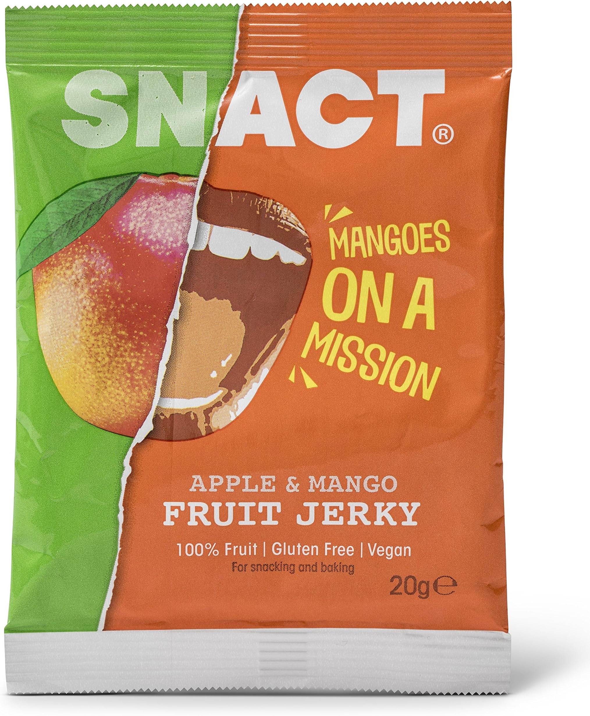 Fruit Snacks by Snact - Apple & Mango / 100% Fruit, Vegan, Gluten Free / 20g Each (Pack of 20)