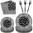 K1tpde 96PCS Cholo Bandana Party Tableware Set, Gangsta Theme Paper Plates, Western Cowboy Birthday Decorations Included Disposable Dinnerware Paper Napkins Forks, Cholo Bnadana Western Party Supplies