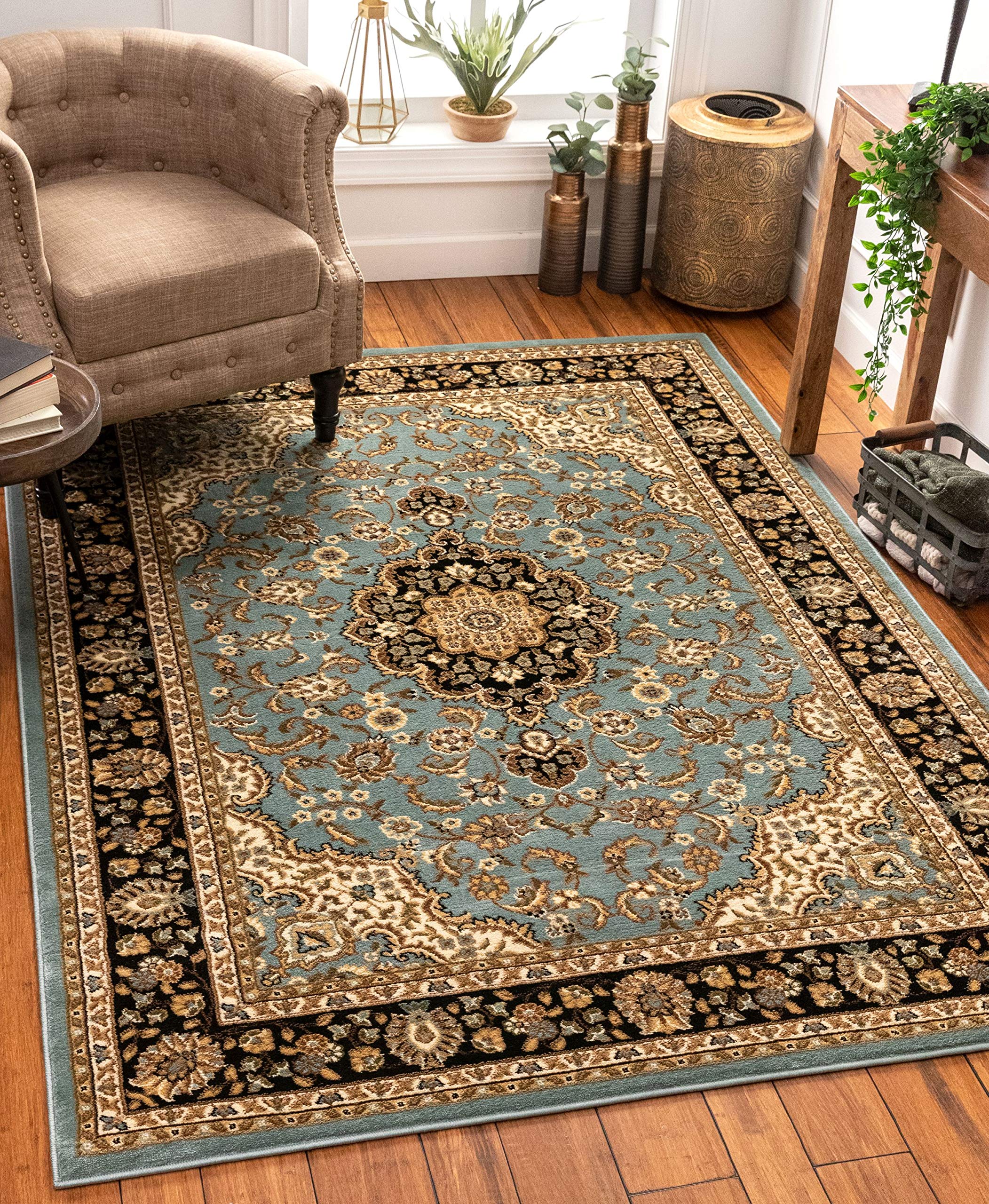 Buy Well Woven Noble Medallion Light Blue Persian Floral Oriental