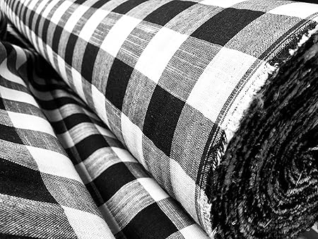 LushFabric Gingham Kariert Leinen Stoff Kariert Material Buffalo Schwarz Oder Blau Kariert – 140 cm (Meterware) Schwarz/Weiß