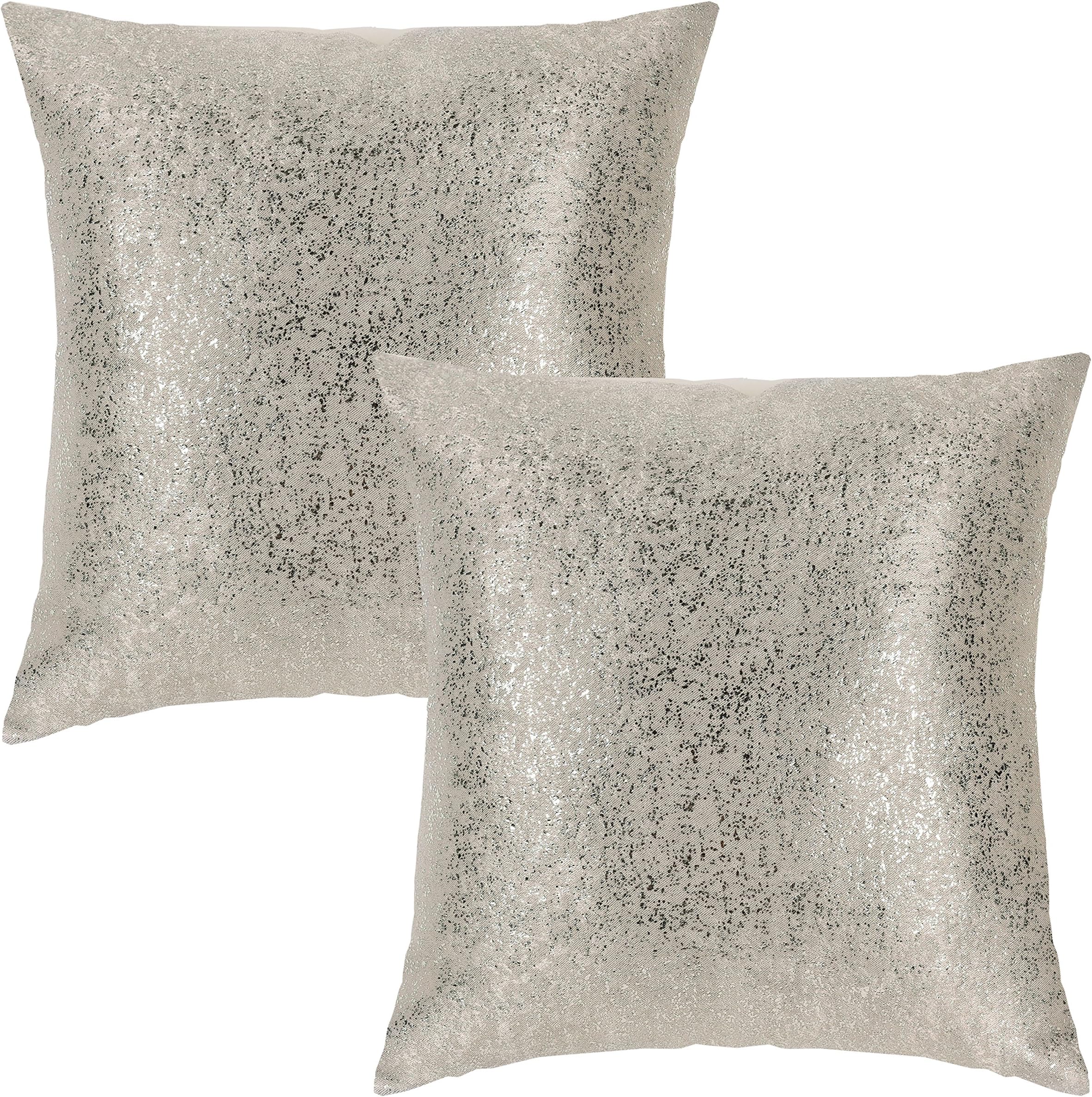 SUO AI TEXTILE Starry Sky Metallic Print Suede Thick Hand Made Pillowcase Cushion Cover for Bedroom(18 x 18 Inch, 2 Pieces, Beige)