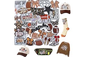 Meneng Iron On Football Mama Patches: 32PCS Embroidered Football Bow Cheer Patch for Mom & Kids - Energetic Football DIY Crafts for Clothing Hats Backpacks Jerseys Jeans