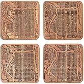 Philadelphia Map Coaster by O3 Design Studio, Set Of 4, Sapele Wooden Coaster With City Map, Handmade