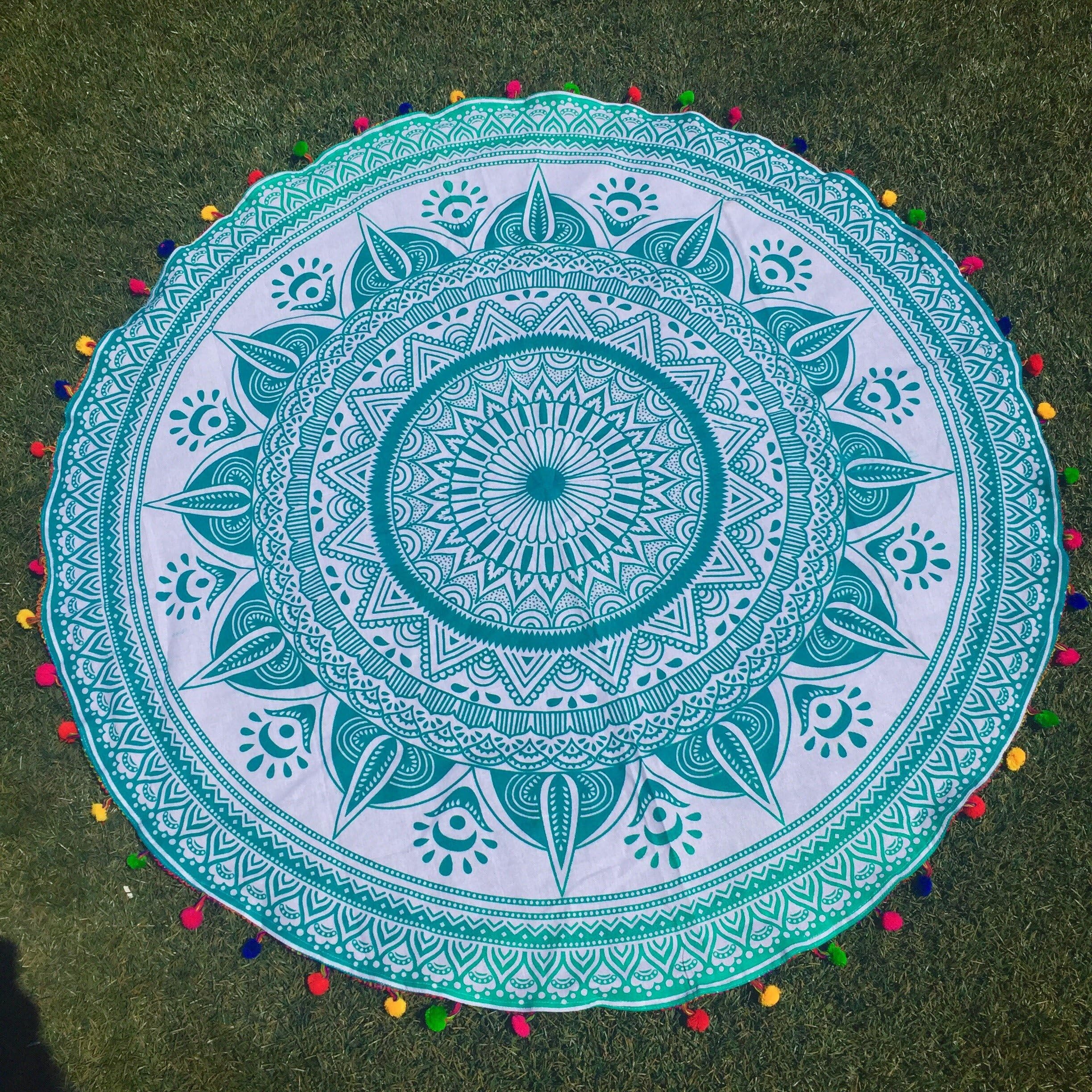 khushvin Green Ombre Mandala Round Tapestry Hippie Mandala Roundie 72" Mandala Beach Throw Mandala Yoga Mat Mandala Beach Towel Picnic Throw Table Cover Wallhanging
