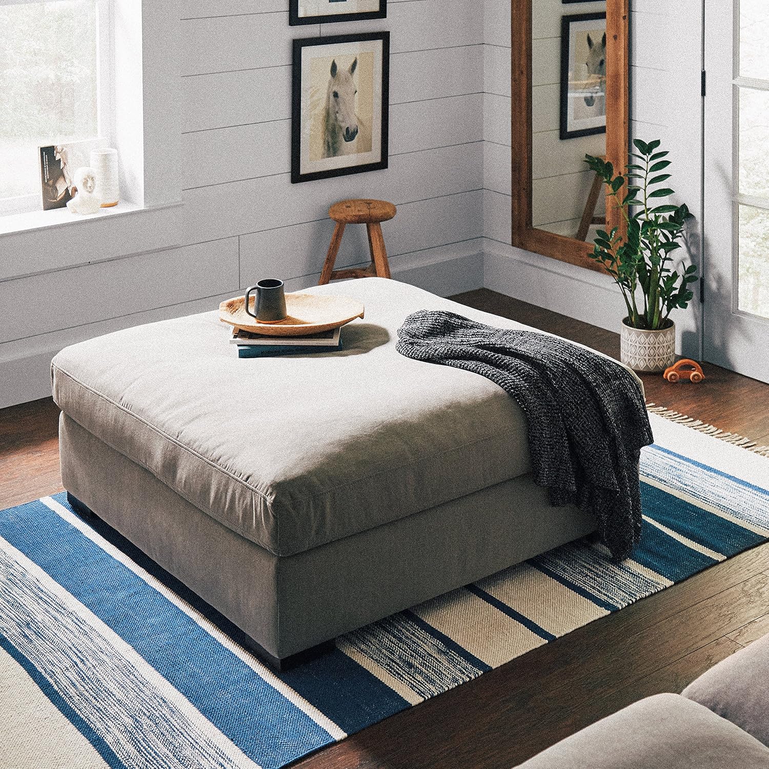  Brand – Stone & Beam Lauren Down Filled Oversized Ottoman with Hardwood Frame, 46.5"W, Slate: Kitchen & Dining