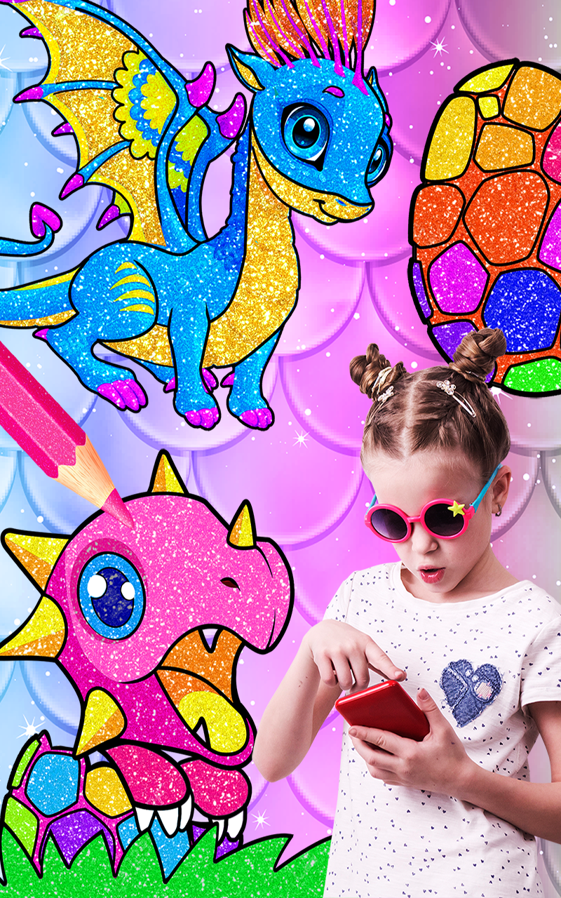 Rainbow Glitter Coloring Book Dragons - Fairytale & Fantasy Art Coloring Pages