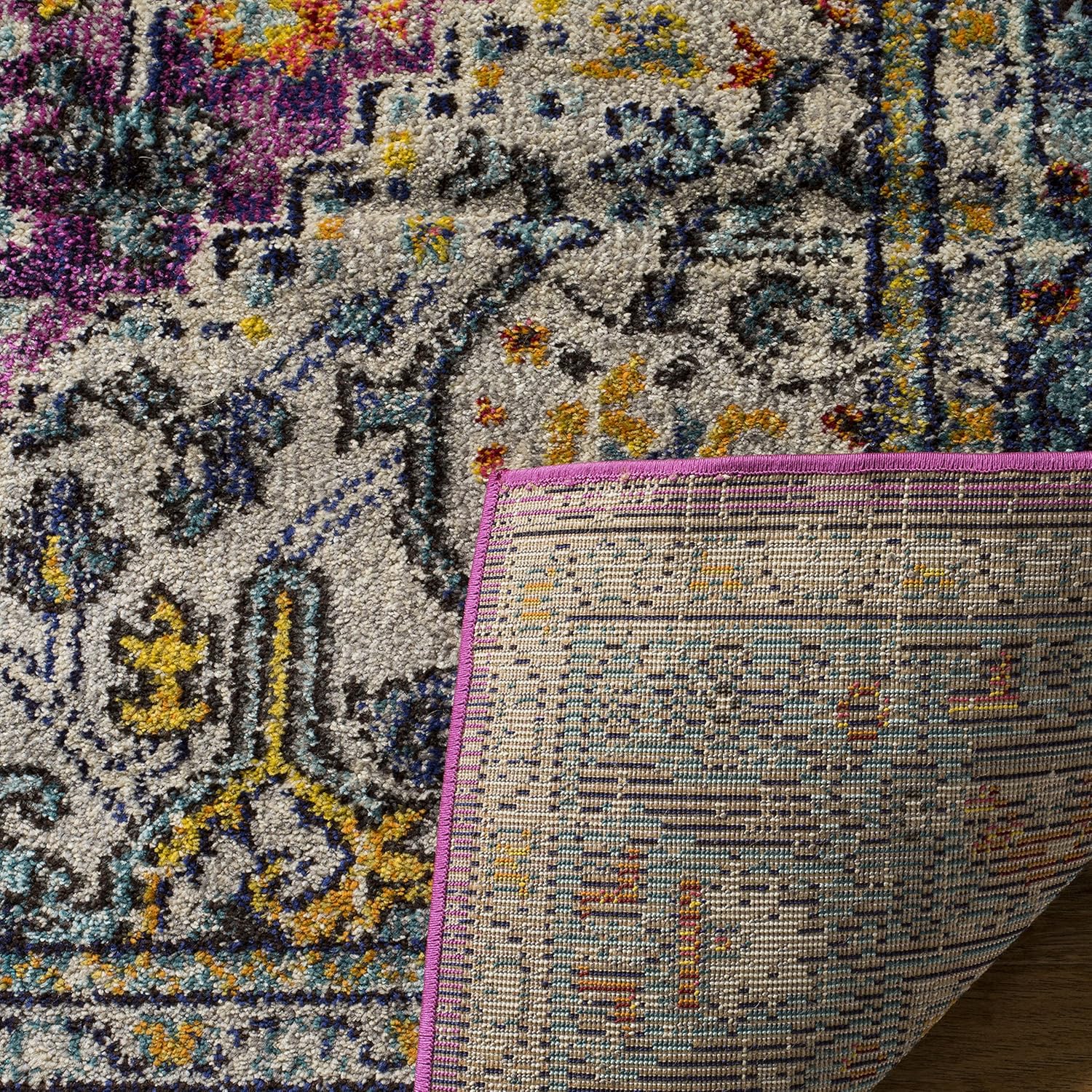 Safavieh Boho Chic Indoor Woven Rectangle Area Rug, Monaco Collection, MNC251, in Violet / Light Blue - Image 4