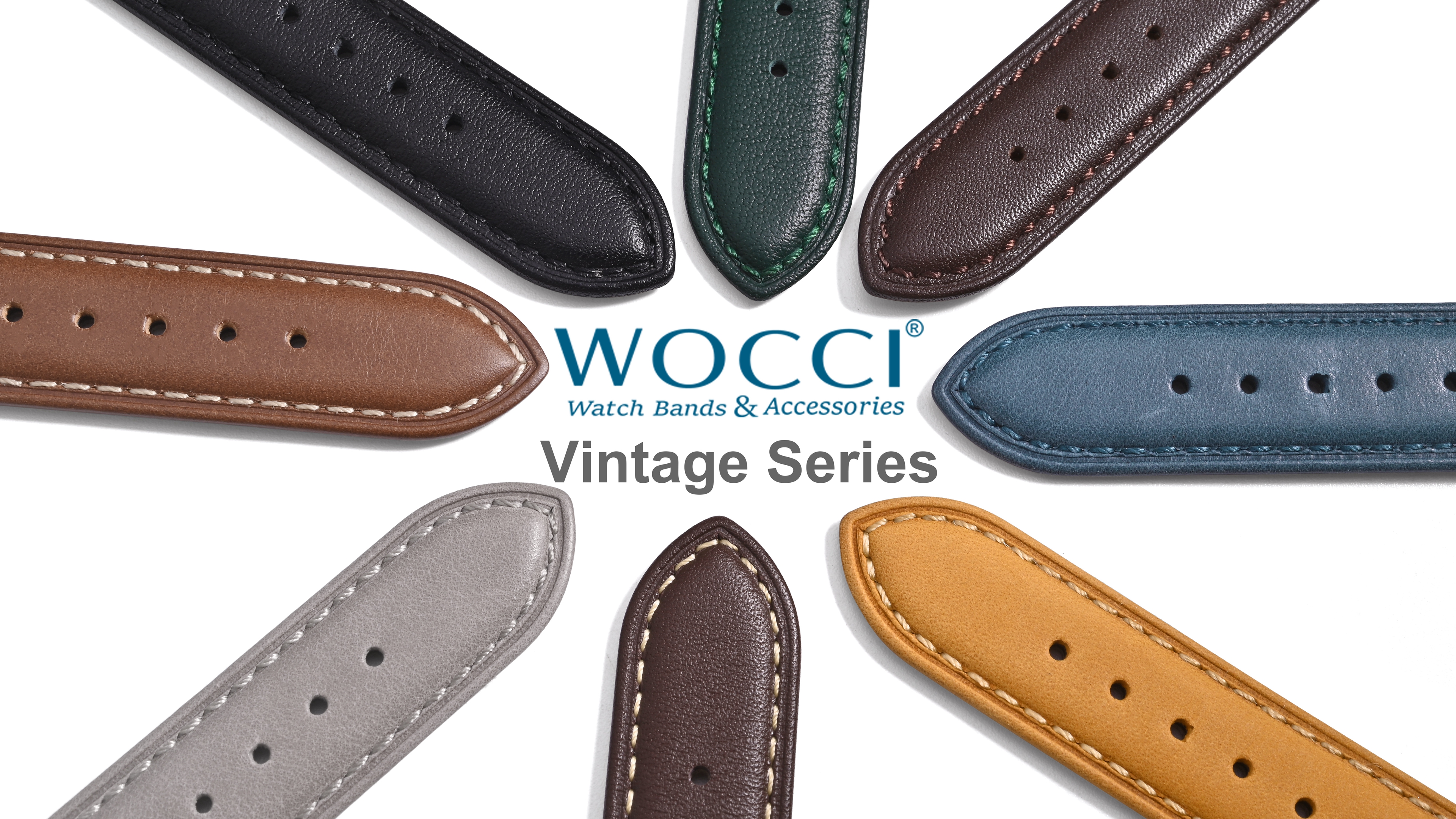 WOCCI Leather Watch Band, Vintage Replacement Strap, Stainless Steel Buckle, Choice of Width 14mm 16mm 18mm 19mm 20mm 21mm 22mm 23mm 24mm