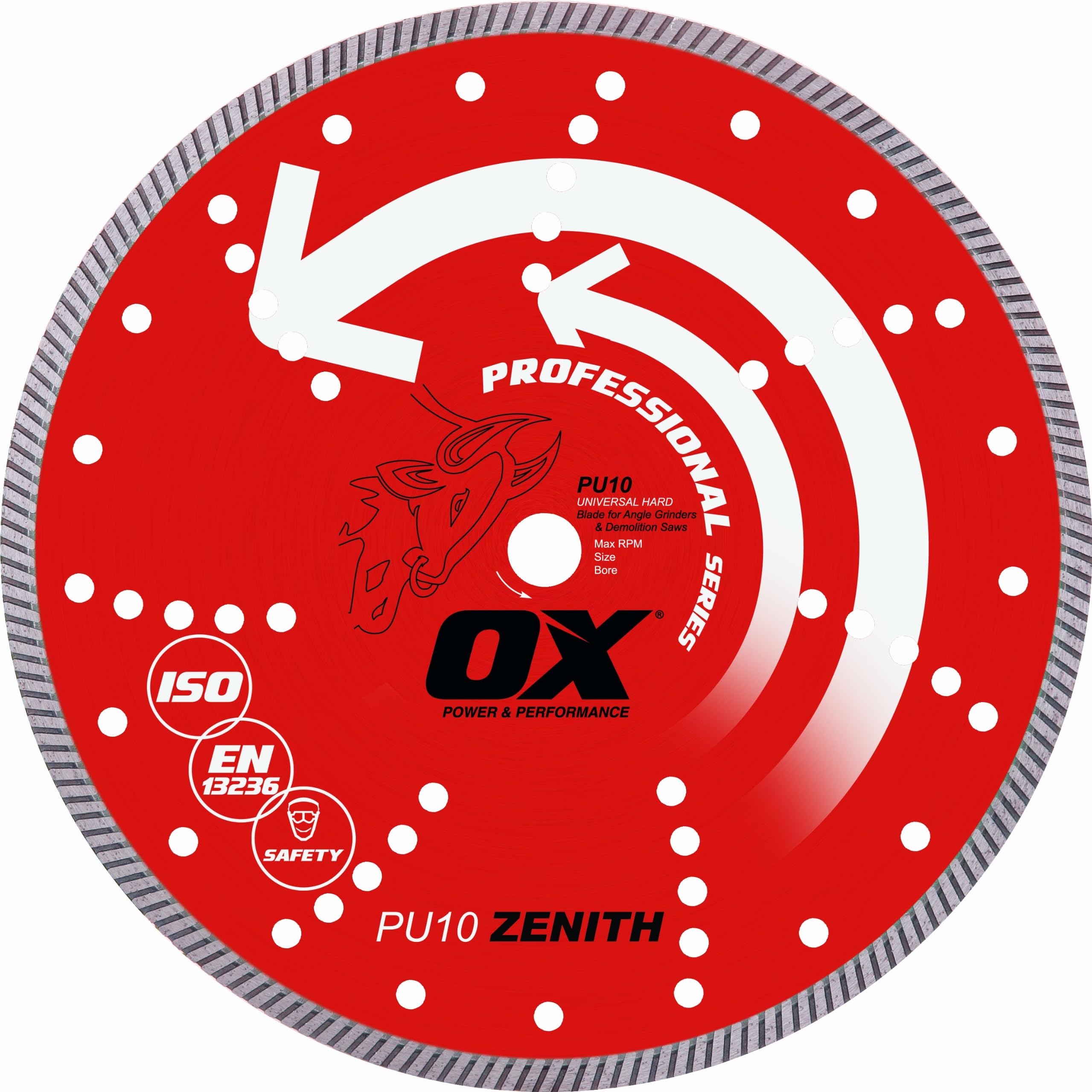 OX Tools OX-PU10-10 10" Fast Cutting Diamond Blade for Reinforced Concrete, Granite, Bluestone and Hard Pavers, Masonry Wet Saw Blade,Diamond Saw Blade,10mm Segments,5/8"-7/8" Arbor