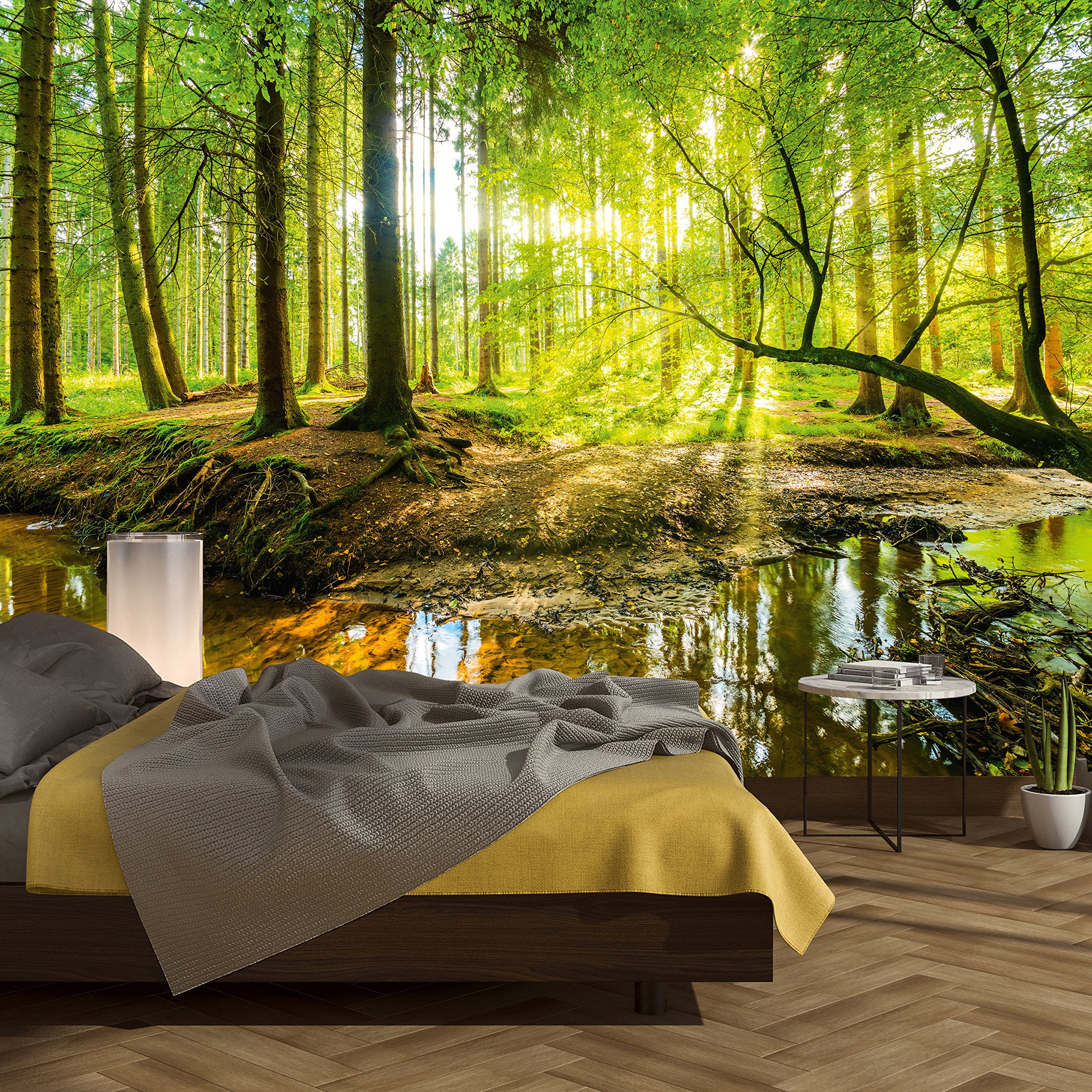 murimage Photo Wallpaper Forest 366 x 254 cm Including Paste Wall Mural Wood Foliage Trees Sunlight Nature livingroom