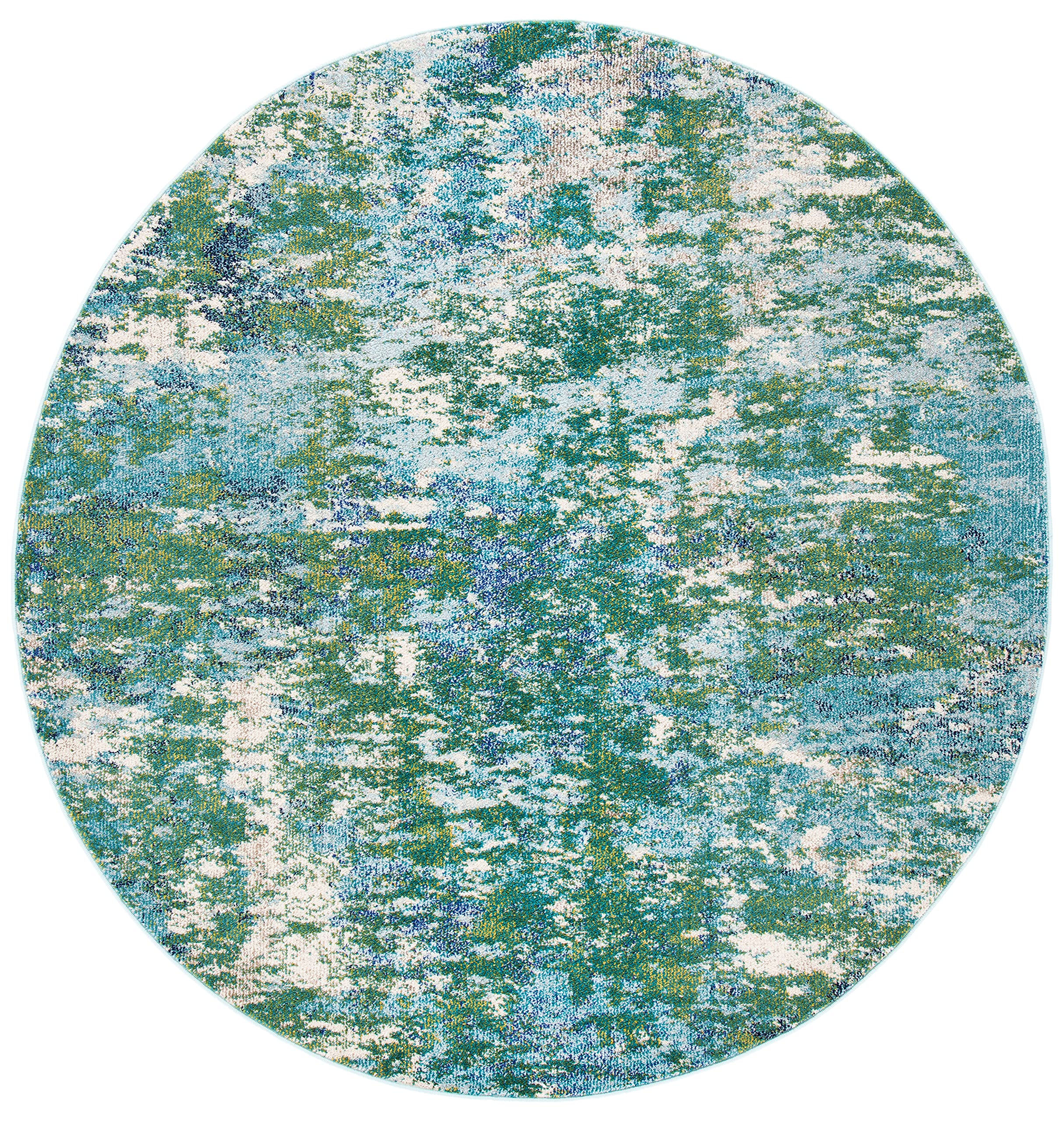 SAFAVIEH Madison Collection Area Rug - 5' Round, Green & Turquoise, Non-Shedding & Easy to Clean, Ideal for Living Room, Bedroom, Dining Space (MAD471Y) Image