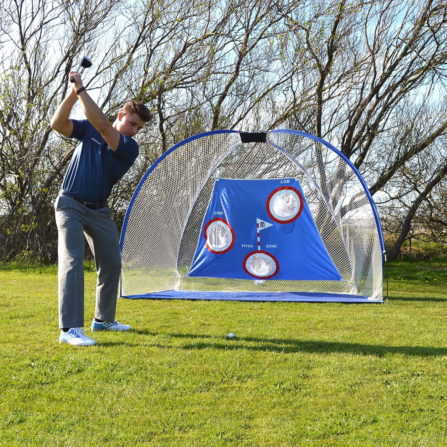 PGA Tour Pro Size Driving Net with Carry Bag - Height 214cm/7ft - Width 305cm/10ft - Depth 153cm/5ft, Blue - Image 3