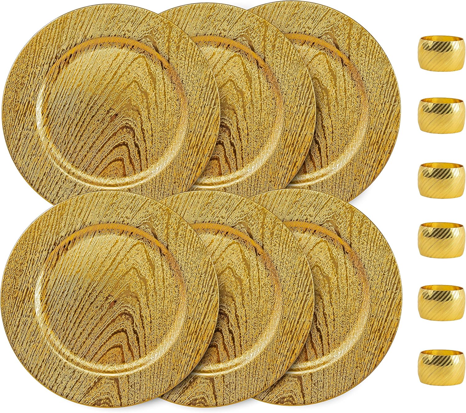 Home Collectives 13 Inch Round Elegant Serve ware Charger Plates with Matching Napkin Rings, Wedding, Dinner party, Event - Choose from our Variety of Styles and Quanties (6, Moslem Gold)