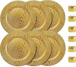 Home Collectives 13 Inch Round Elegant Serve ware Charger Plates with Matching Napkin Rings, Wedding, Dinner party, Event - Choose from our Variety of Styles and Quanties (6, Moslem Gold)