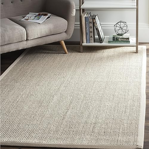 Safavieh Natural Fiber Collection NF143C Border Sisal Area Rug, 3' x 5', Marble / Beige