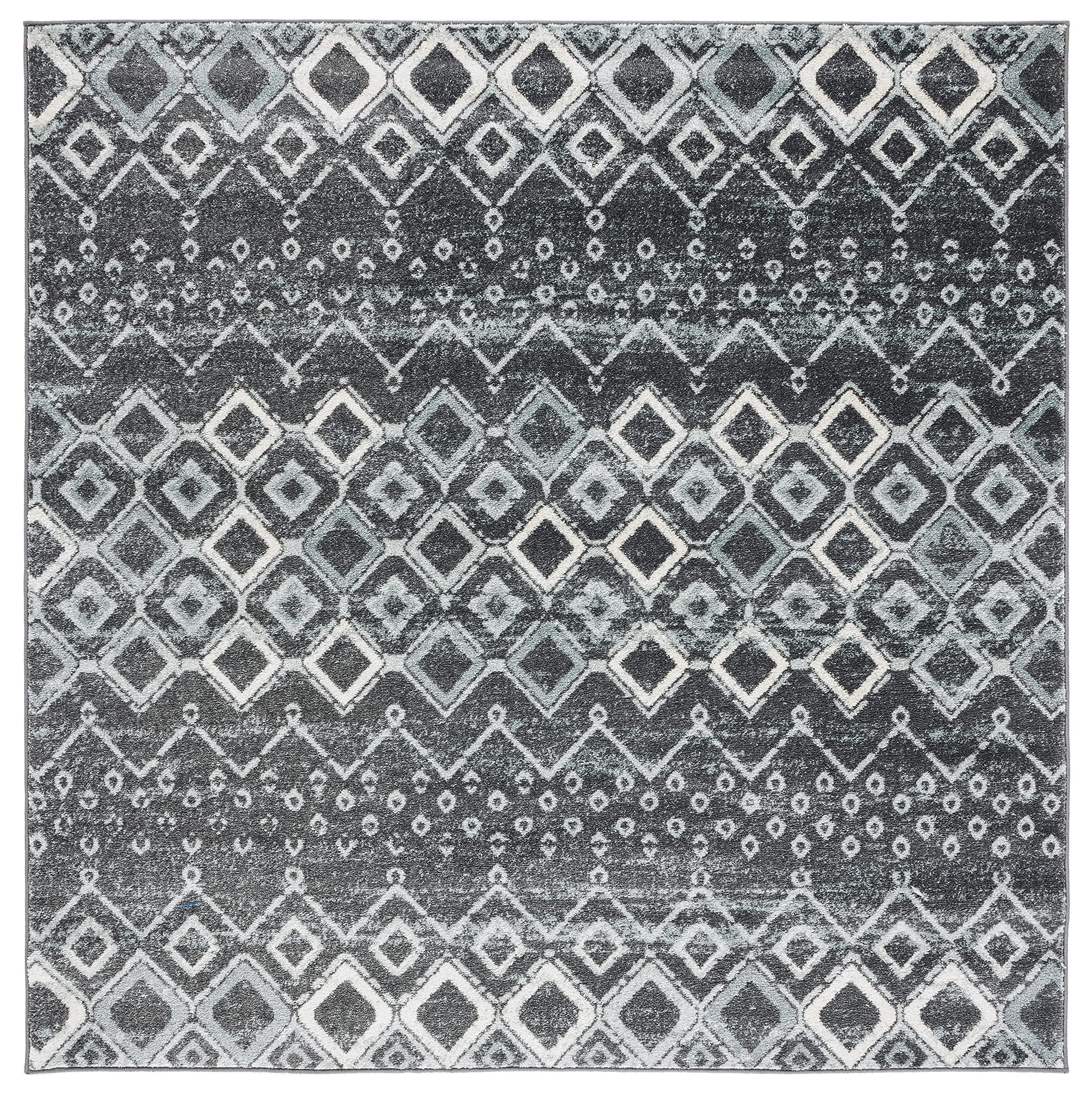 SAFAVIEH Amsterdam Collection Area Rug - 5'1" Square, Dark Grey & Light Grey, Non- Shedding & Easy to Clean, Ideal for Living Room, Bedroom, Dining Space (AMS108J) Image