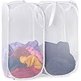 Handy Laundry Mesh Popup Hamper - Two Compartments, Collapsible for Storage and Easy to Open. Folding Pop-Up Clothes are Great for The Kids Room, College Dorm or Travel. (White)