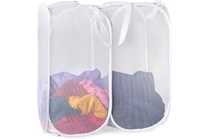 Mesh Pop-Up Laundry Hamper - 2 COMPARTMENTS - Easy to Open and Folds Flat for Storage. Hampers Mesh Material Helps Eliminate 