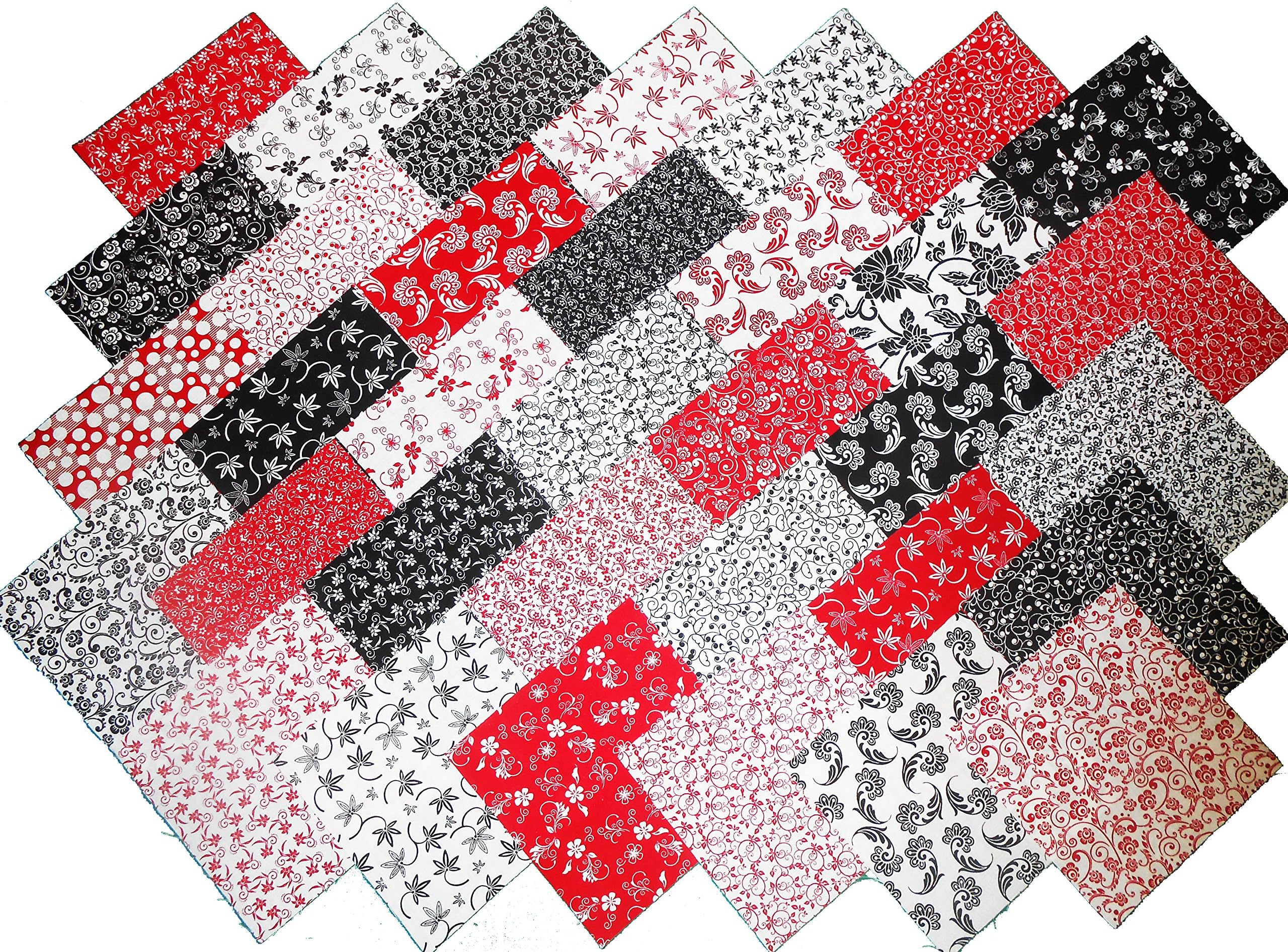 68 5" Quilting Squares Red/Black/White Charm Pack