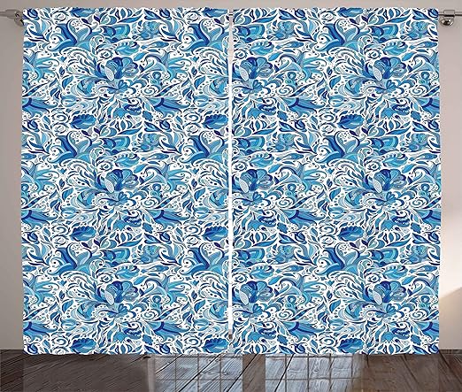 Amazon Com Ambesonne Floral Curtains Turkish Ceramic Art Swirled