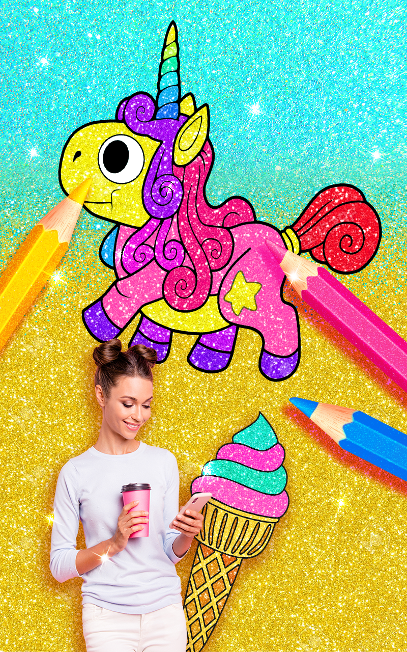Rainbow Glitter Coloring Book Dragons - Fairytale & Fantasy Art Coloring Pages