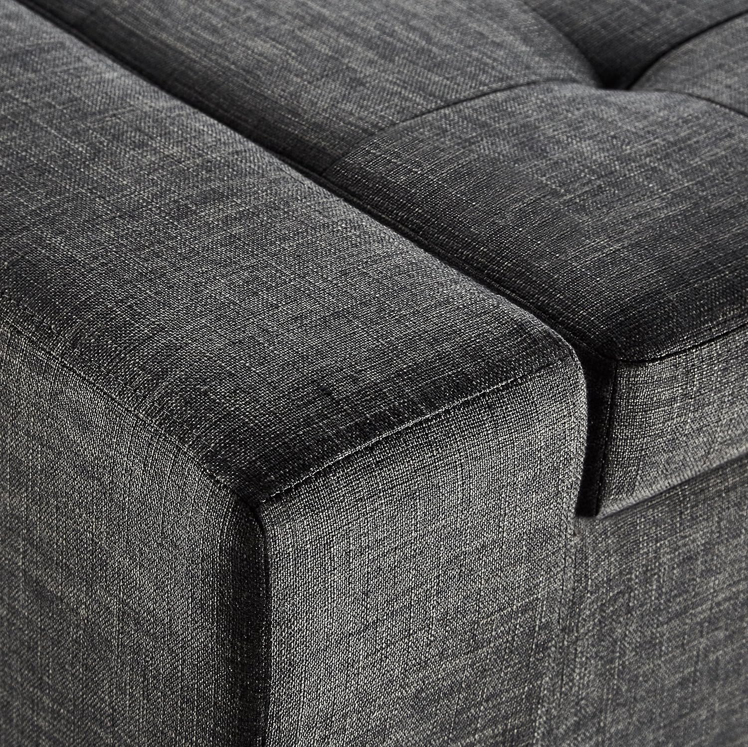 First Hill Calida Rectangular Storage Ottoman Bench with Fabric Upholstery, Large - Anchor Grey: Kitchen & Dining