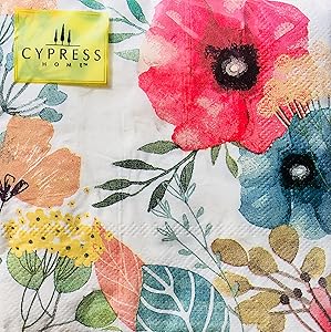 Cypress Home Watercolor Poppies IV Cocktail Beverage Paper Napkins, 40-ct