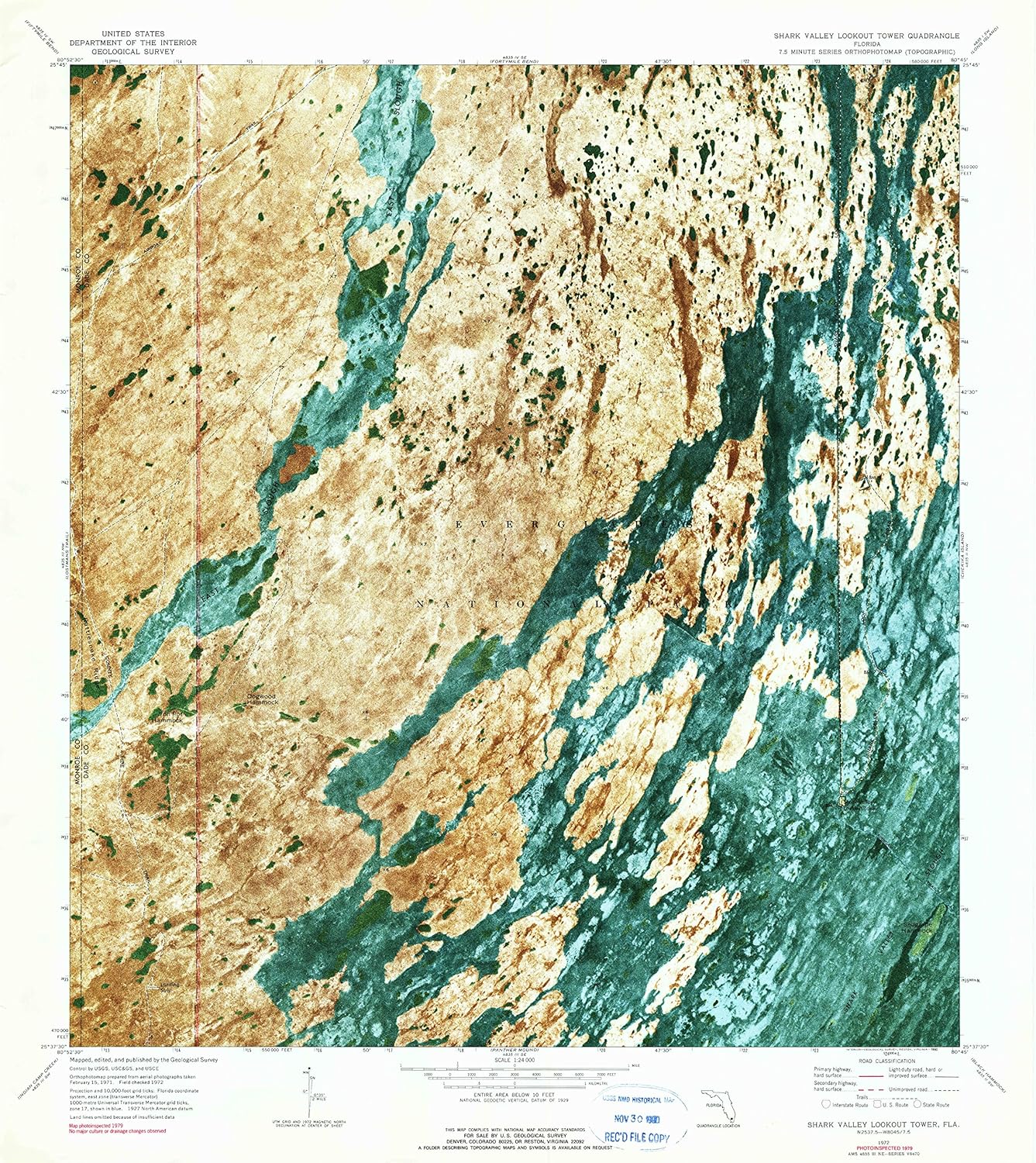 YellowMaps Shark Valley Lookout Tower FL topo map, 1:24000 Scale, 7.5 X 7.5 Minute, Historical, 1972, Updated 1990, 26.9 x 24 in