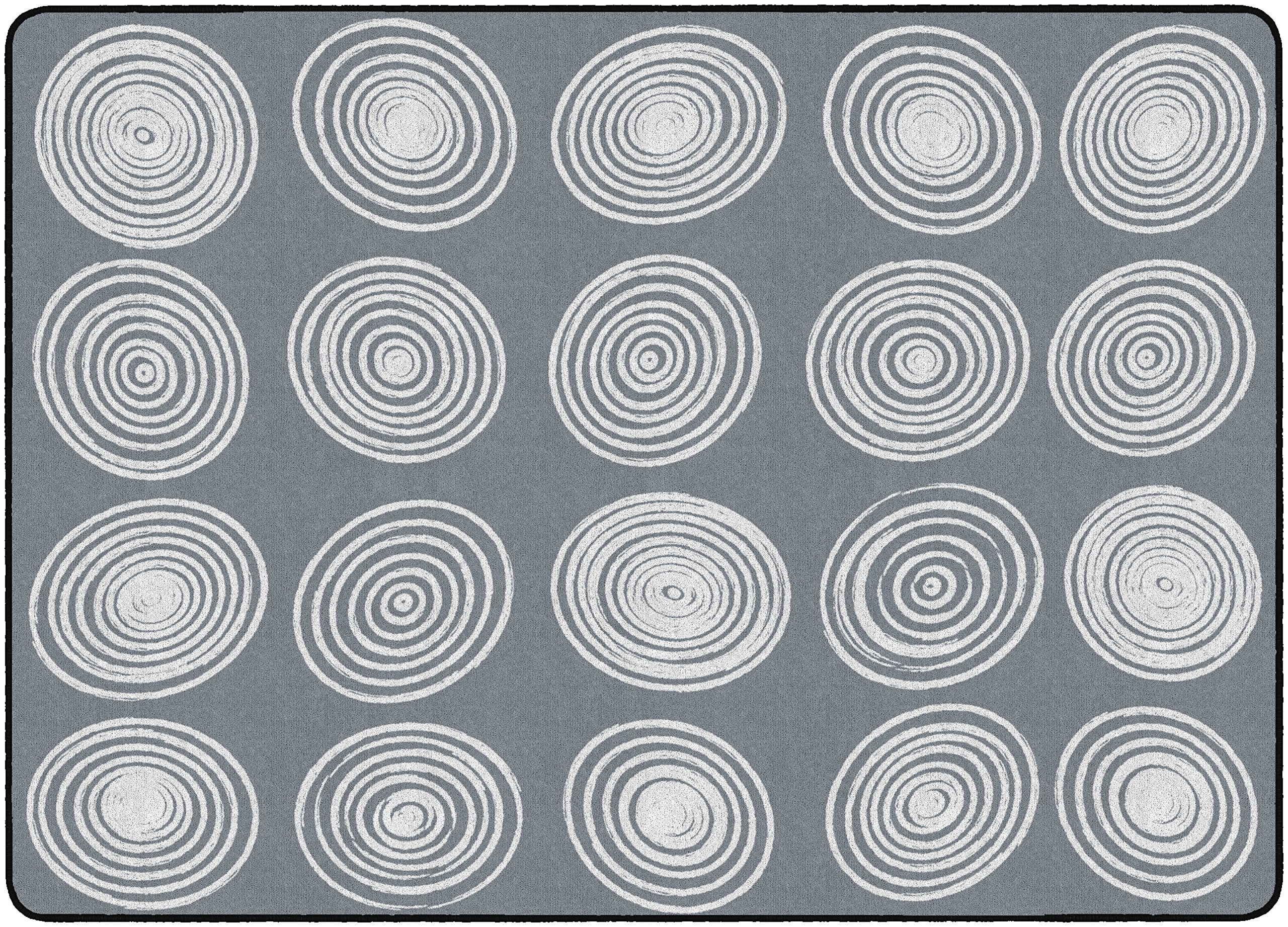 Flagship Carpets Circles Abstract Educational Area Rug for Kids Room Seating Décor, Children’s Classroom, Play Carpet for Teaching and Playroom, Seats 20, 6′ x 8’4″, White & Grey