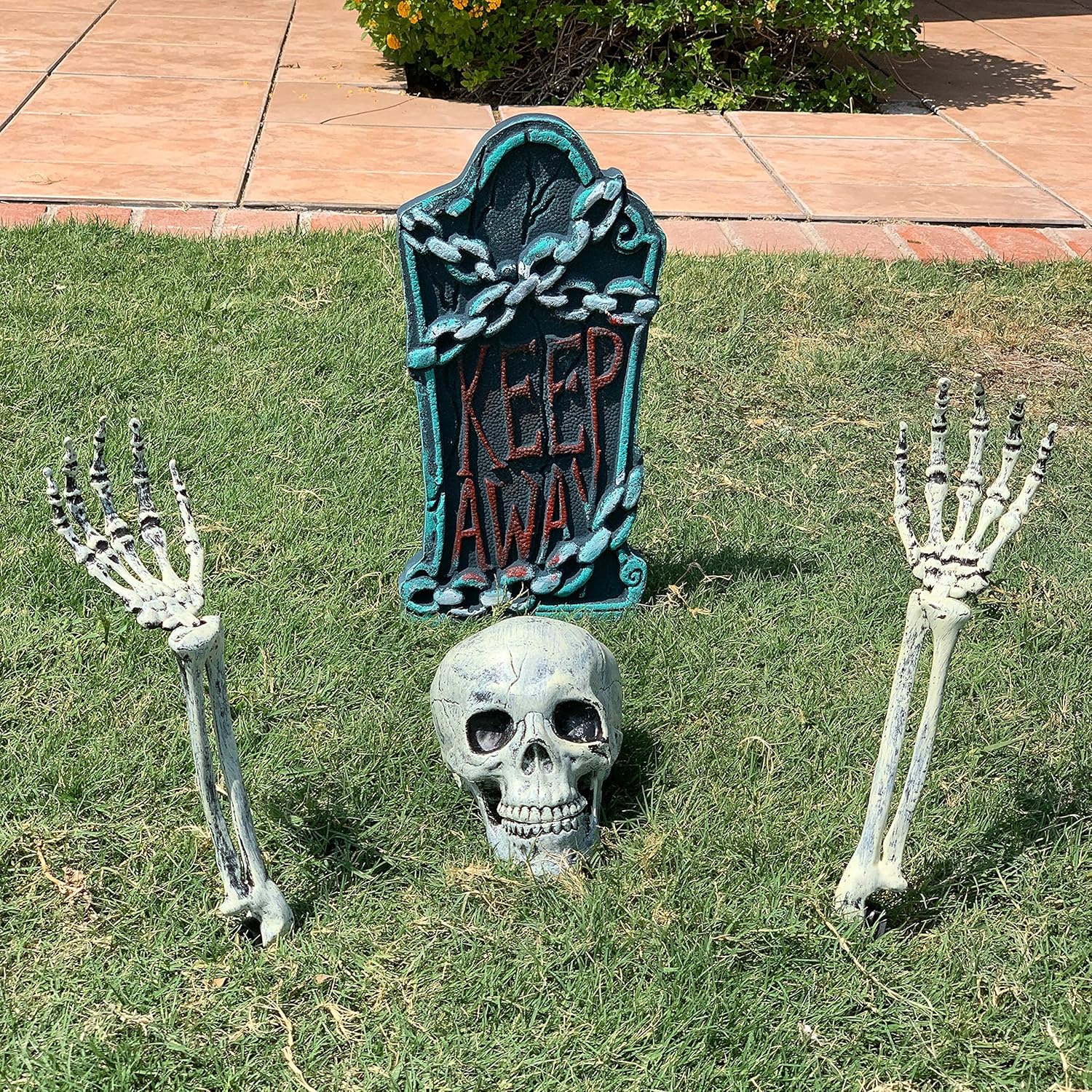 Decorative Garden Stakes - JOYIN Halloween Decorations Skeleton Stakes with Tombstone Set, 17” Graveyard Tombstone Groundbreaker Decorations for Best Halloween Yard Decorations Outdoor Graveyard