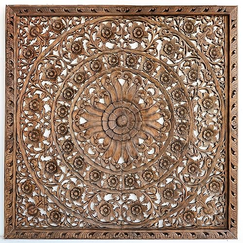 Amazon Com Wood Carved King Size Coastal Floral Rustic Lotus