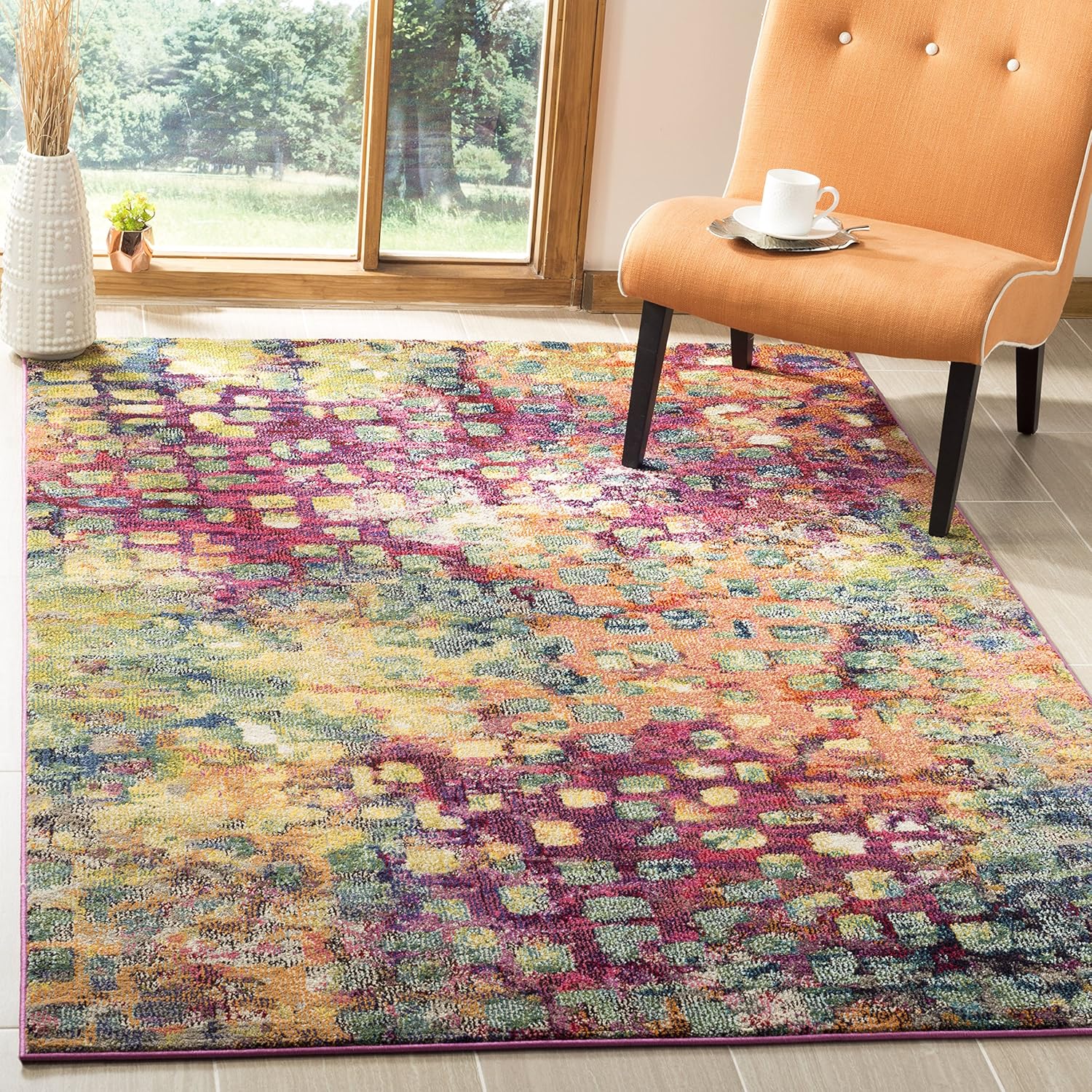 Safavieh Monaco Collection Modern Abstract Watercolor Pink and Multi Area Rug (9' x 12')