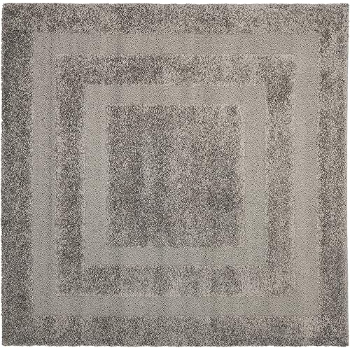 Safavieh Florida Shag Collection SG454 Border 1.2-inch Thick Area Rug, 5' x 5' Square, Grey / Grey