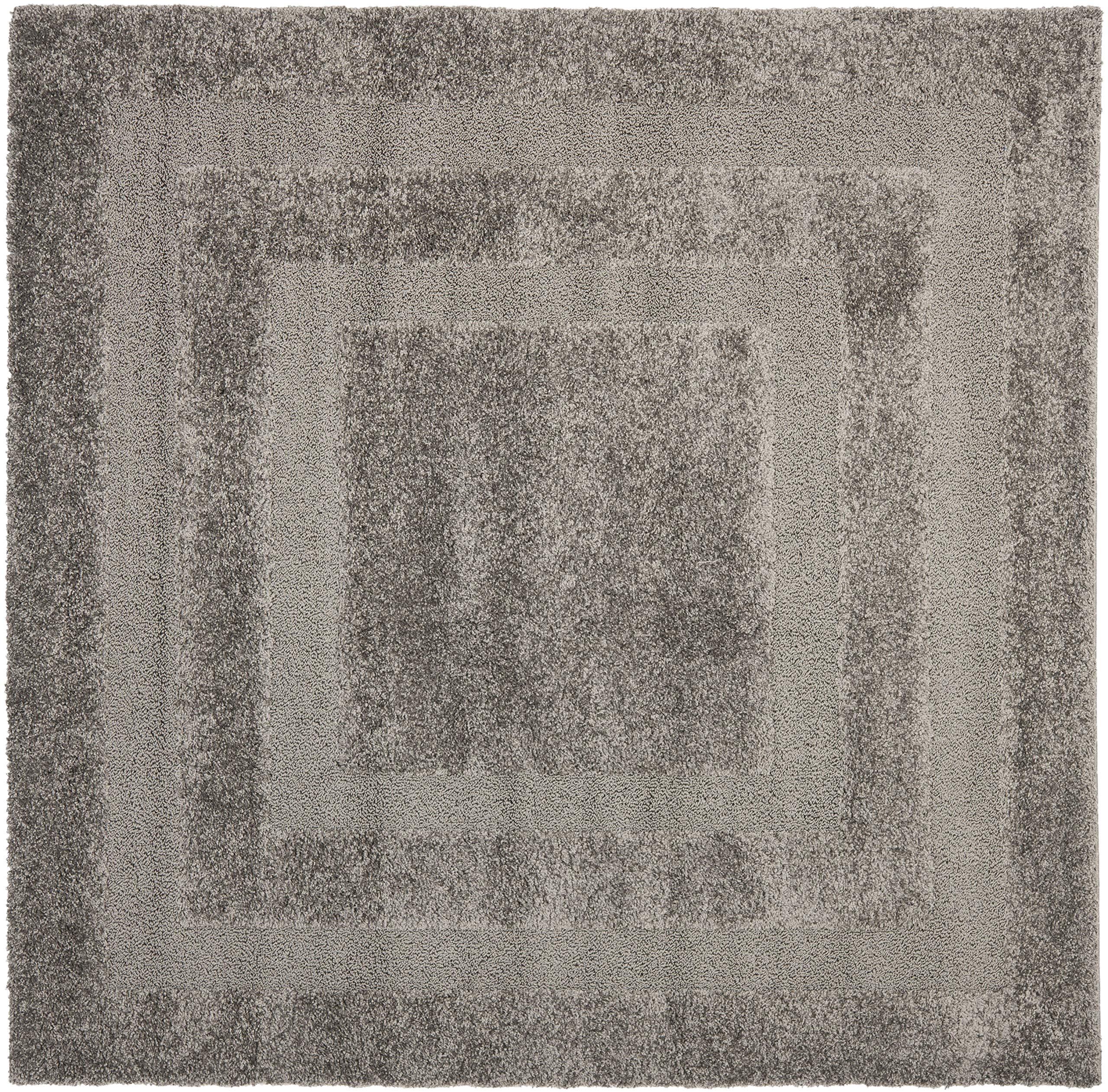 Safavieh Florida Shag Collection SG454 Border 1.2-inch Thick Area Rug, 5' x 5' Square, Grey / Grey