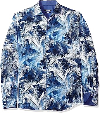 Bugatchi Men's Tailored Fit Geo Printed Long Sleeve Spread Collar Shirt