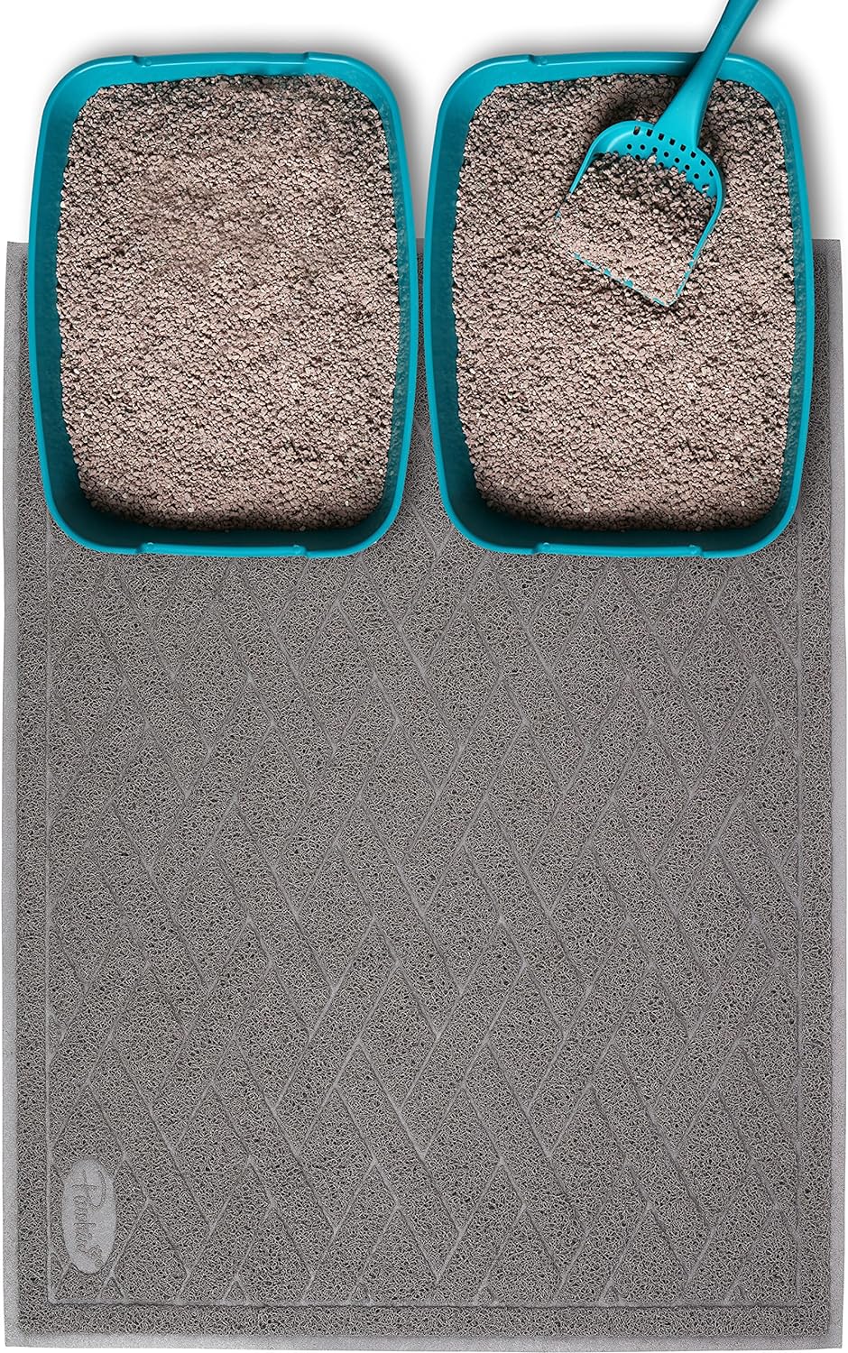 Pawkin Cat Litter Mat, Patented Design with Litter Lock Mesh, Extra Large, Durable, Easy to Clean, Soft, Fits Under Litter Box, Litter Free Floors, Gray: Pet Supplies